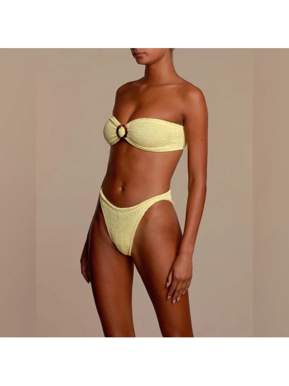 Hunza G Flora Bandeau Butter Yellow Textured Bikini Tortoiseshell OS